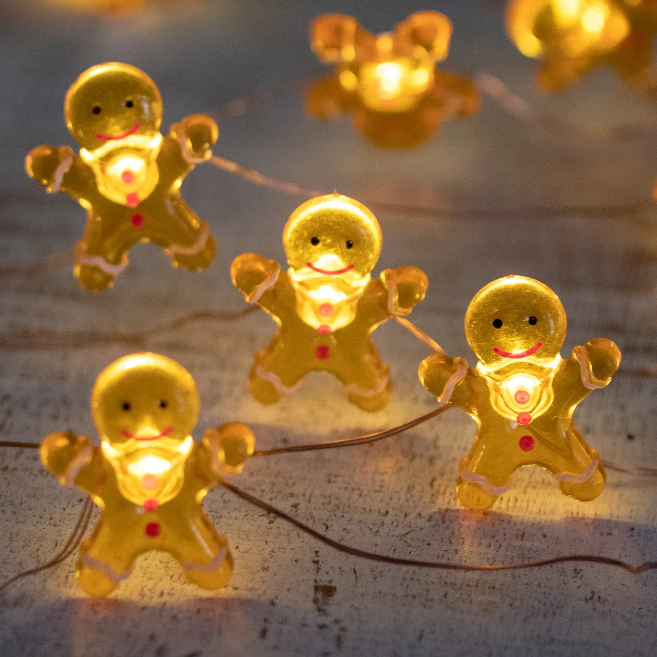 10-Count LED Mini Gingerbread Men Christmas Fairy Lights, 5.25ft, Copper Wire