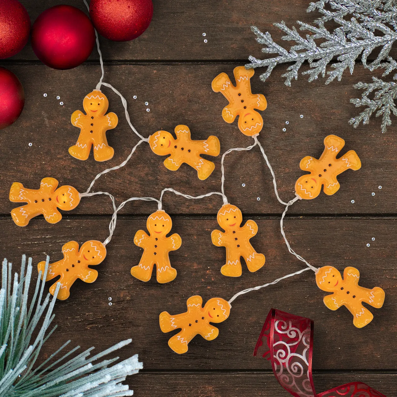 10-Count LED Orange Gingerbread Men Christmas Fairy Lights, 4ft, Copper Wire