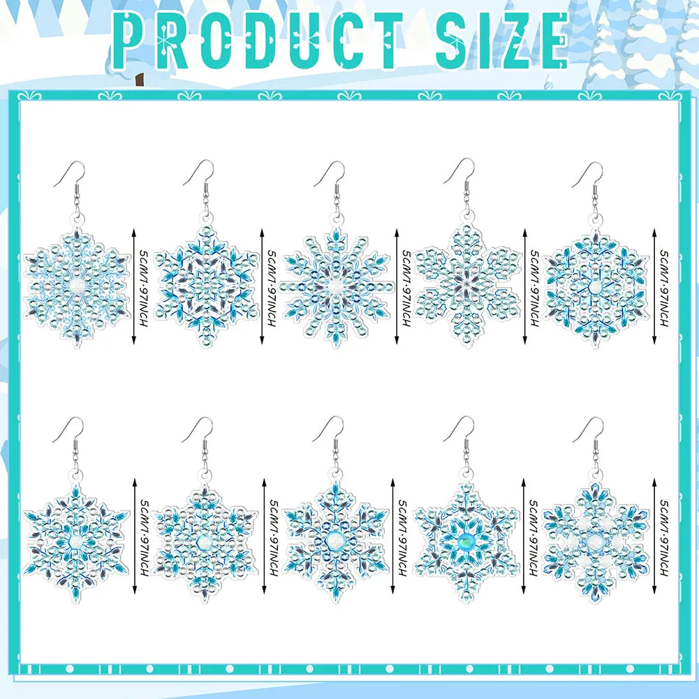 10 Pairs Diamond Painting Earrings Snowflake Diamond Art Earring Making Kit