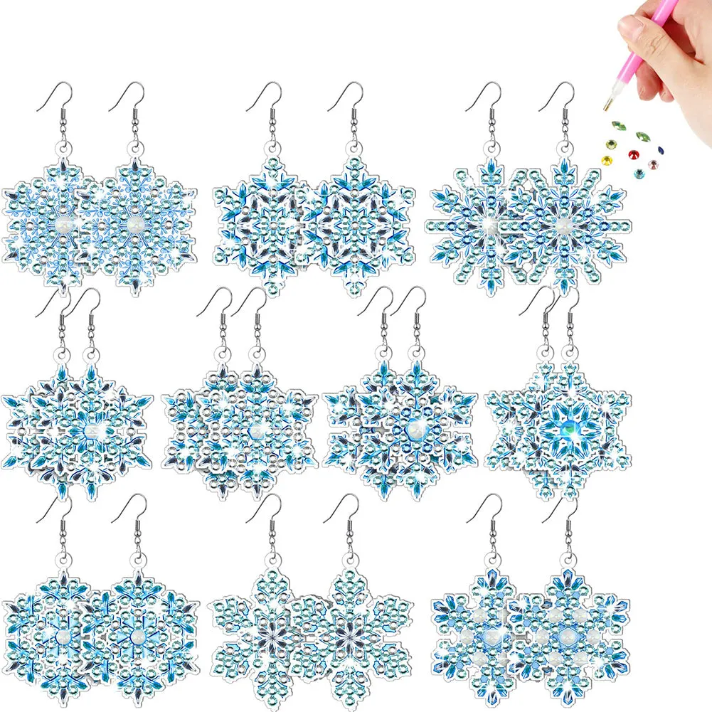 10 Pairs Diamond Painting Earrings Snowflake Diamond Art Earring Making Kit