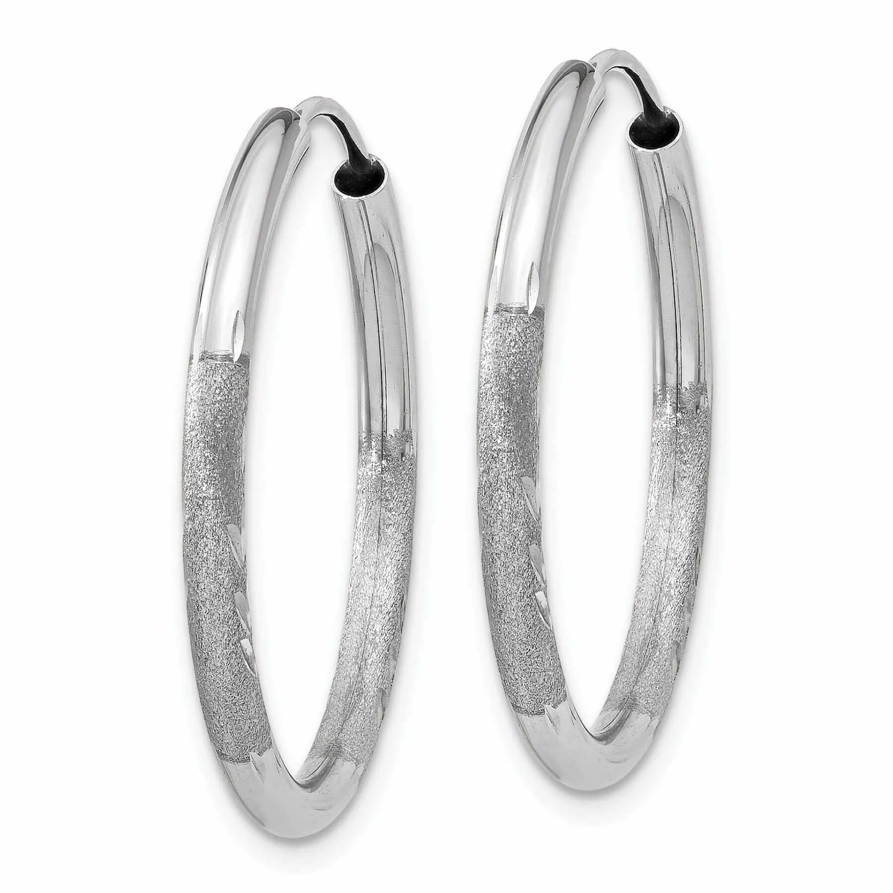 14 White Gold Diamond Cut Endless Hoop Earrings 2mm x 21mm