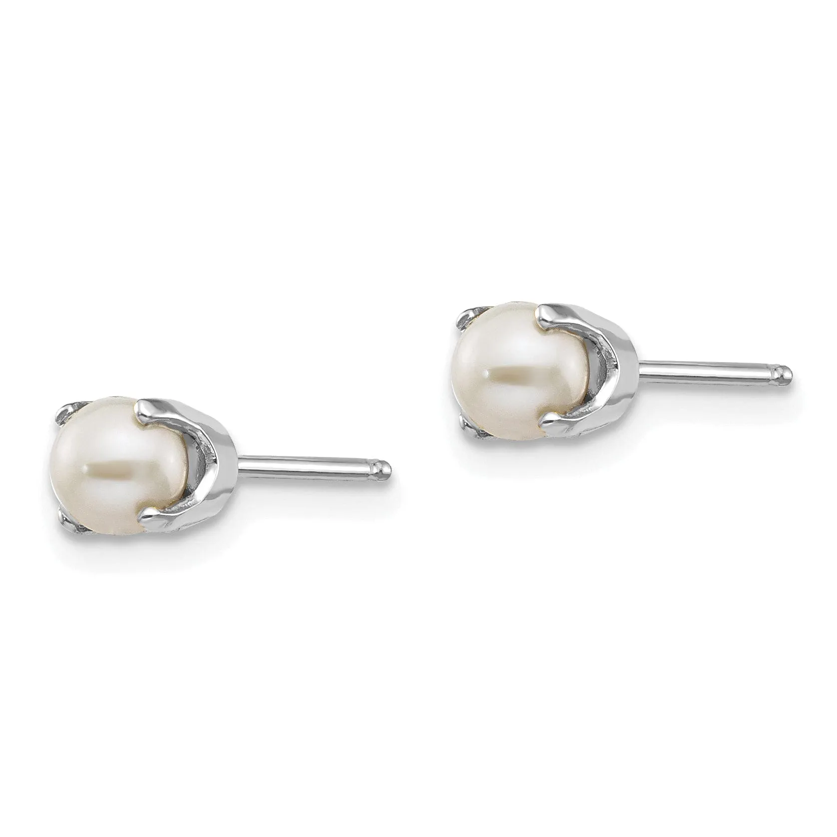 14k White Gold Round Pearl Birthstone Earrings