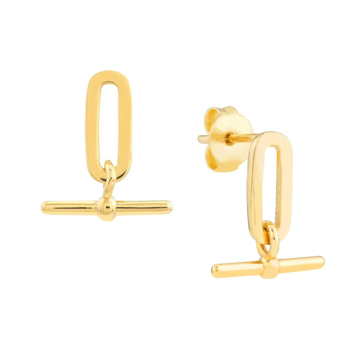 14K Yellow Gold Paper Clip and Bar Fashion Earrings