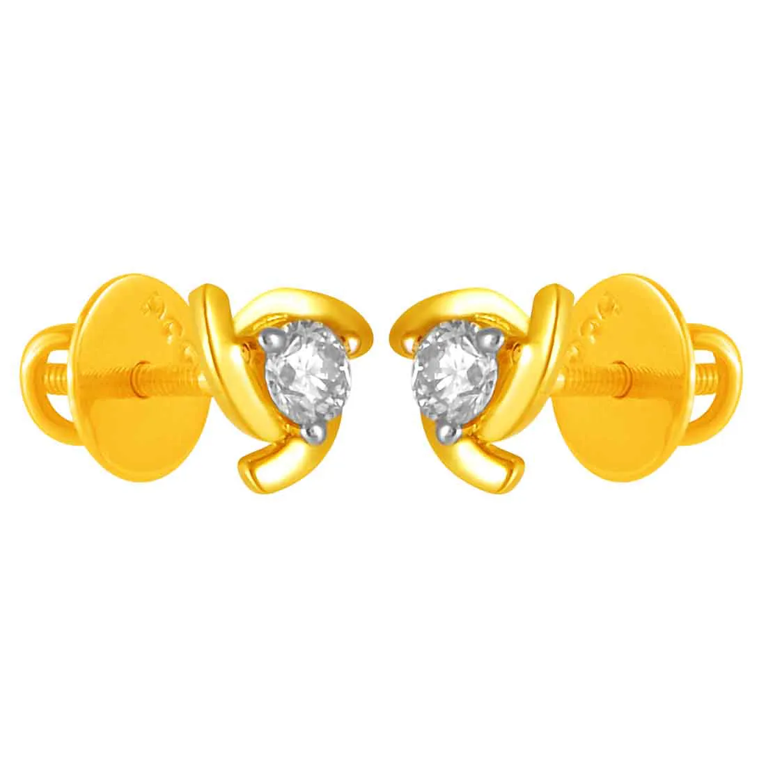 14KT (585) Graceful Yellow Gold & Diamond Stud Earrings