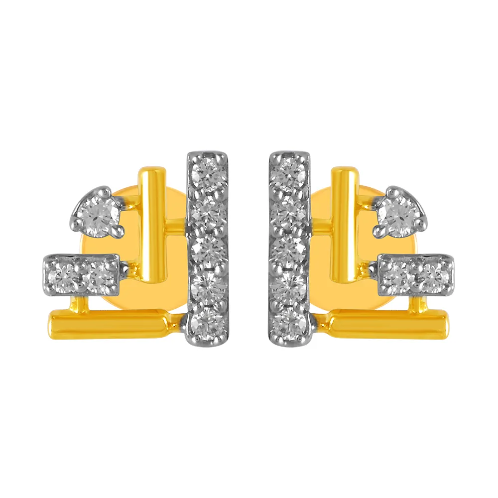 14KT (585) Yellow Gold & Diamond Graceful beautiful Stud Earrings