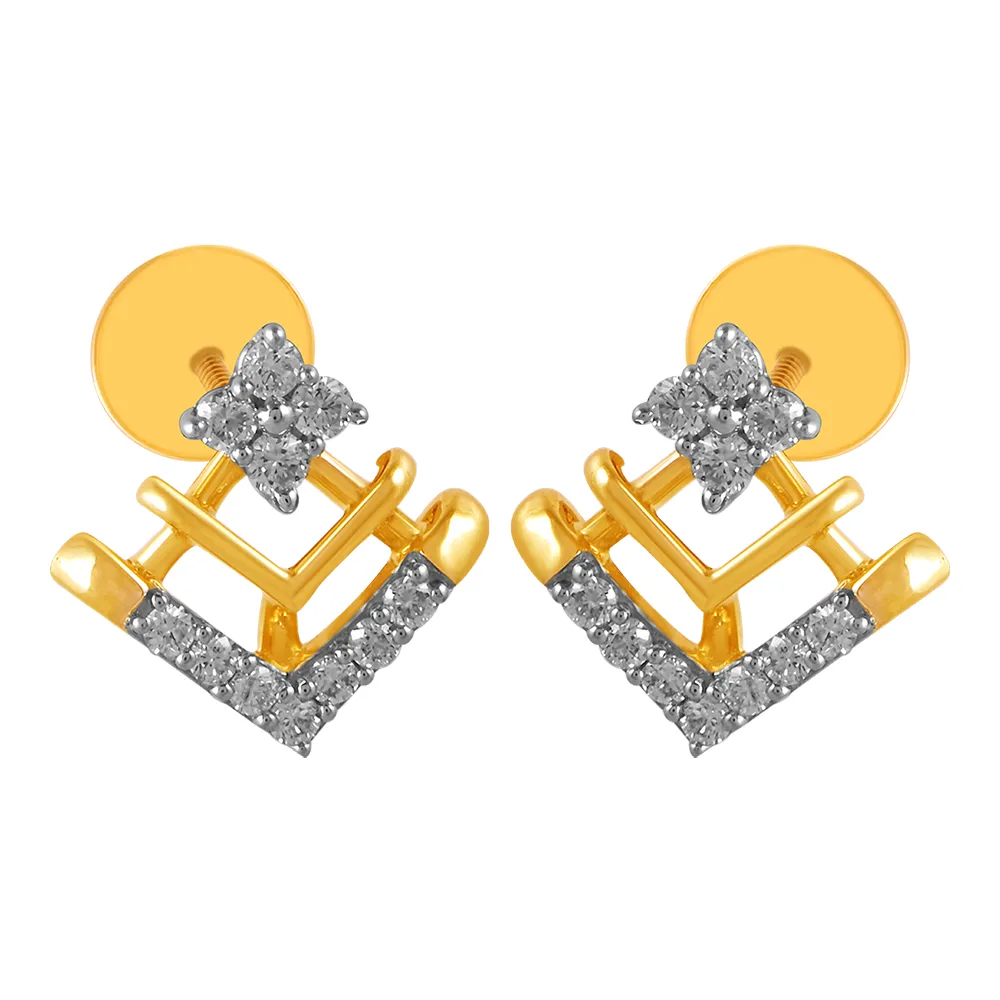 14KT (585) Yellow Gold & Diamond Graceful Stud Earrings