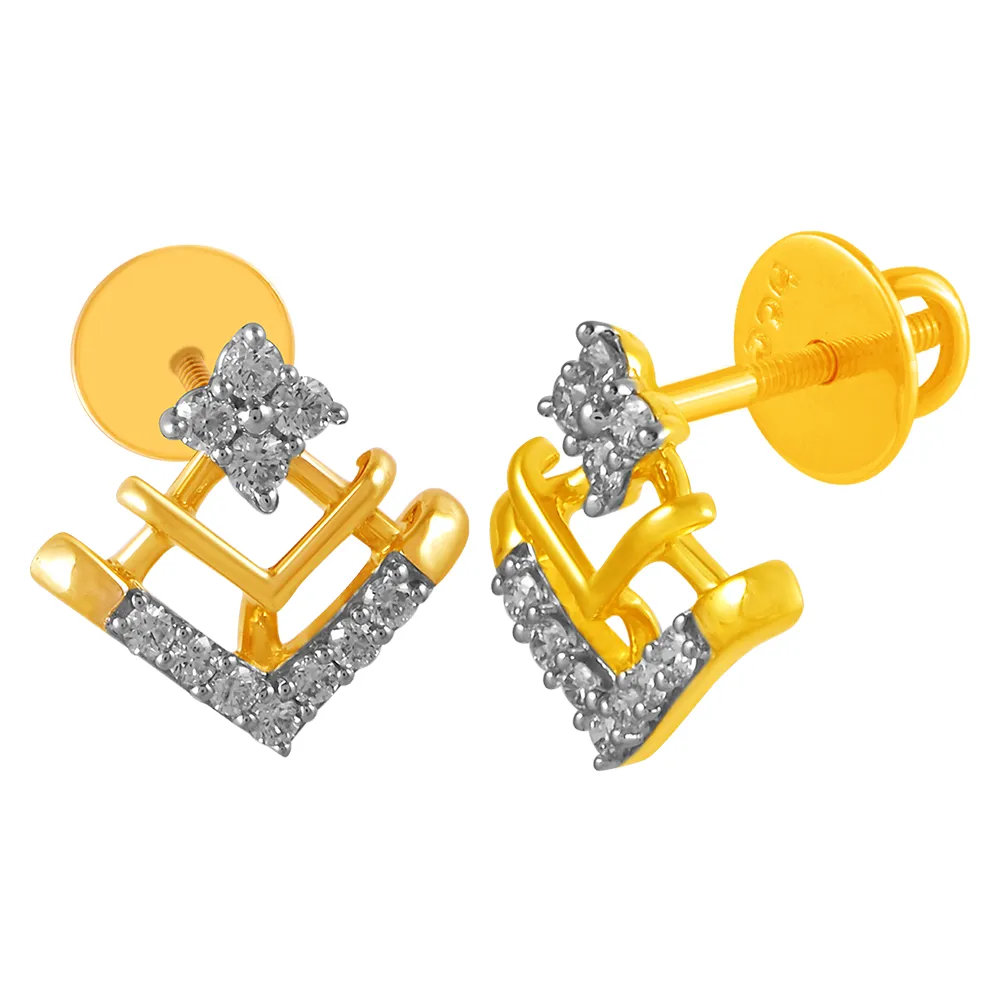 14KT (585) Yellow Gold & Diamond Graceful Stud Earrings