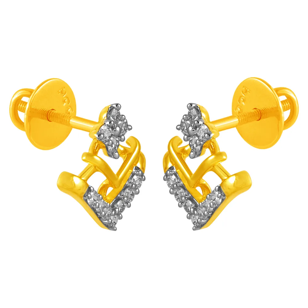 14KT (585) Yellow Gold & Diamond Graceful Stud Earrings