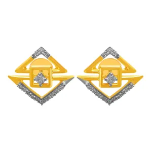 14KT (585) Yellow Gold & Diamond Graceful Unique Stud Earrings