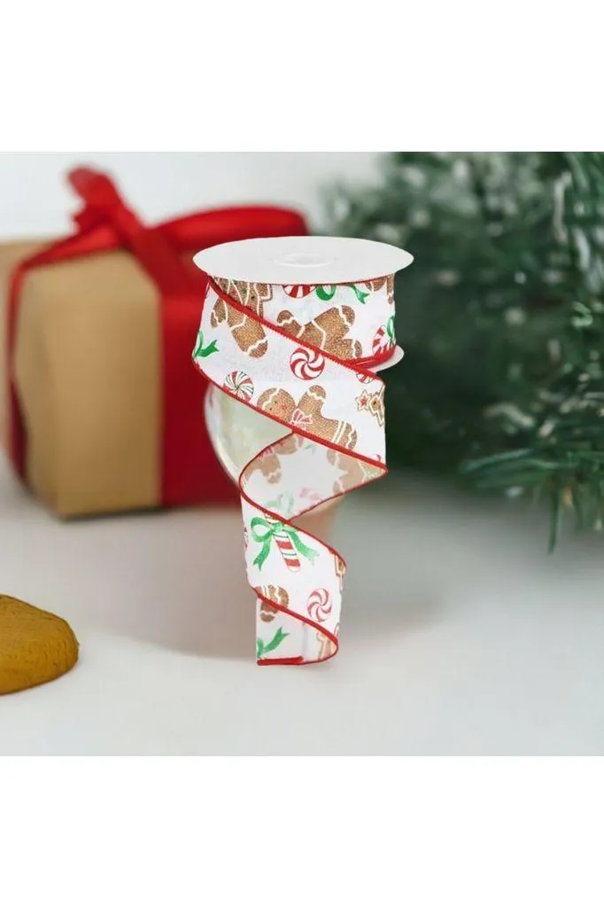 1.5" Gingerbread Candy Ribbon: White (10 Yards)