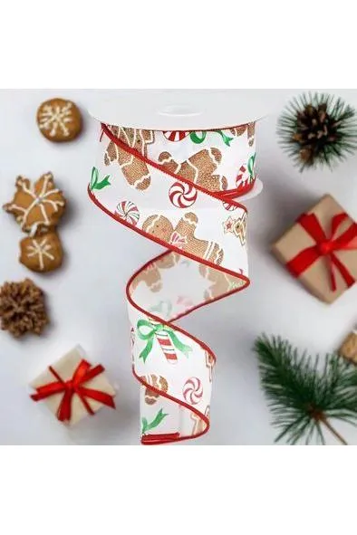 1.5" Gingerbread Candy Ribbon: White (10 Yards)