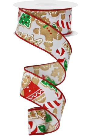 1.5" Gingerbread Cookies Ribbon: White (10 Yards)