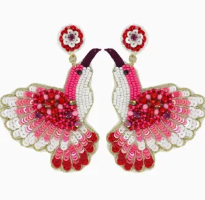 2 Tier Sequin & Beaded Hummingbird Dangle Earrings