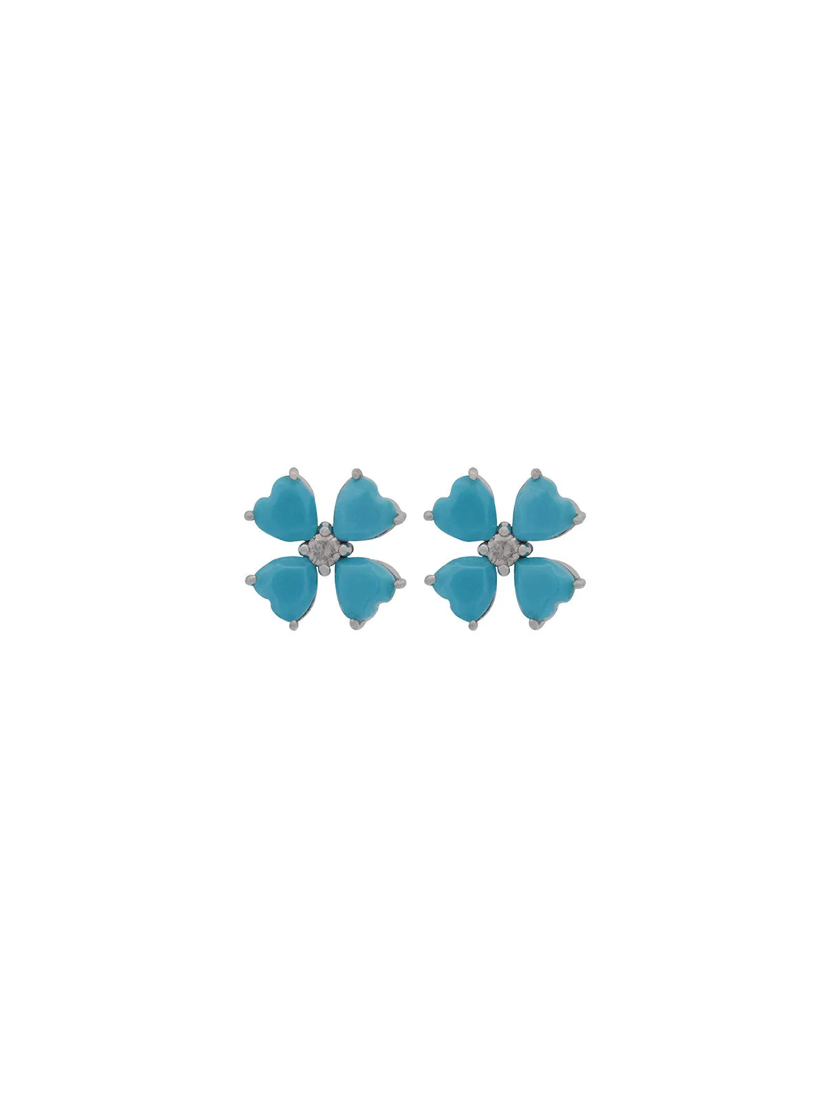 3.17ct Turquoise 18K Gold Heart Cut Clover Stud Earrings