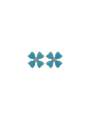 3.17ct Turquoise 18K Gold Heart Cut Clover Stud Earrings