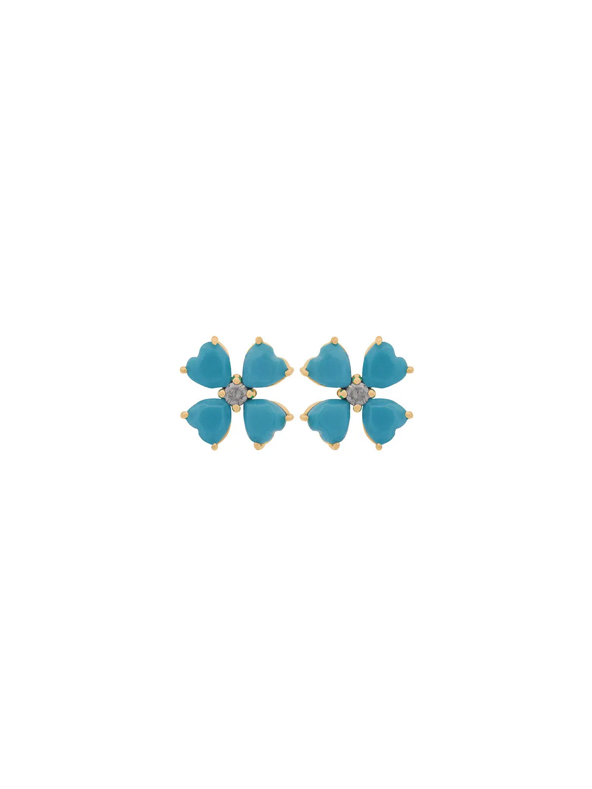 3.17ct Turquoise 18K Gold Heart Cut Clover Stud Earrings