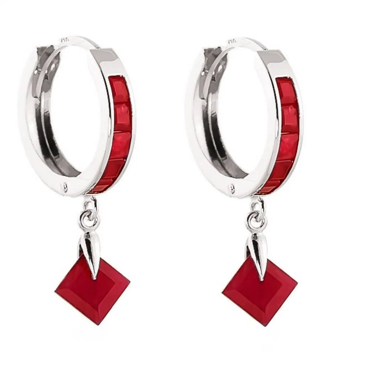 3.7 Carat 14K Solid White Gold Hoop Earrings Dangling Ruby