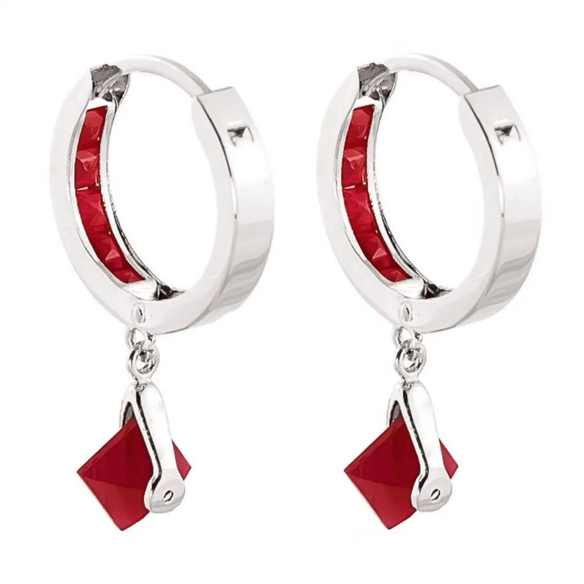 3.7 Carat 14K Solid White Gold Hoop Earrings Dangling Ruby