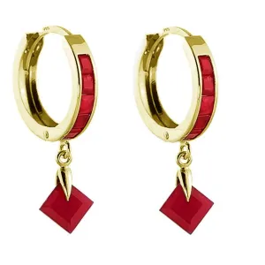 3.7 Carat 14K Solid Yellow Gold Hoop Earrings Dangling Ruby