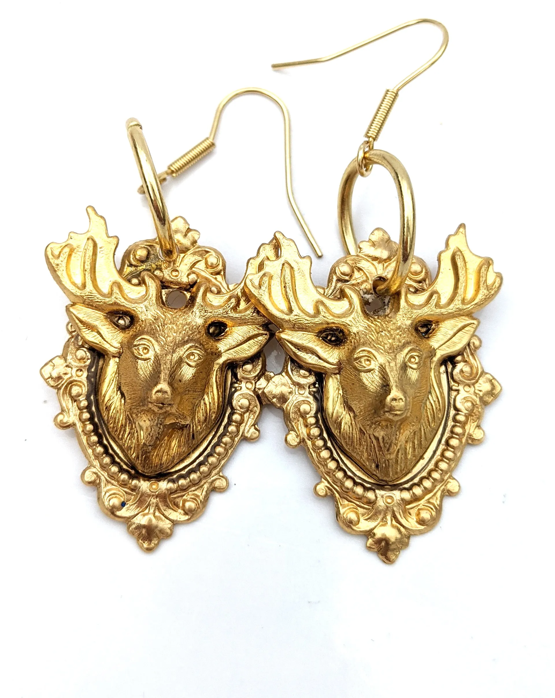 3D Deer Brass Mounted Earrings Sustainable USA Made Sugar Gay Isber Gift Bag So cute!