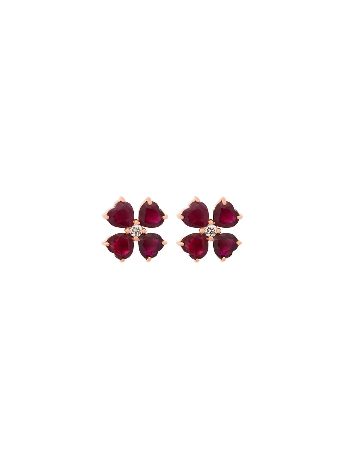 4.28ct Ruby 18K Gold Heart Cut Clover Stud Earrings