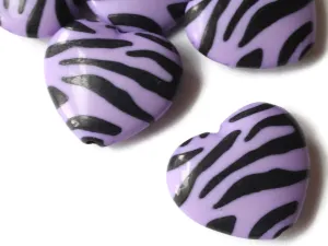 8 24mm x 26mm Tiger Stripe Purple Plastic Heart Beads