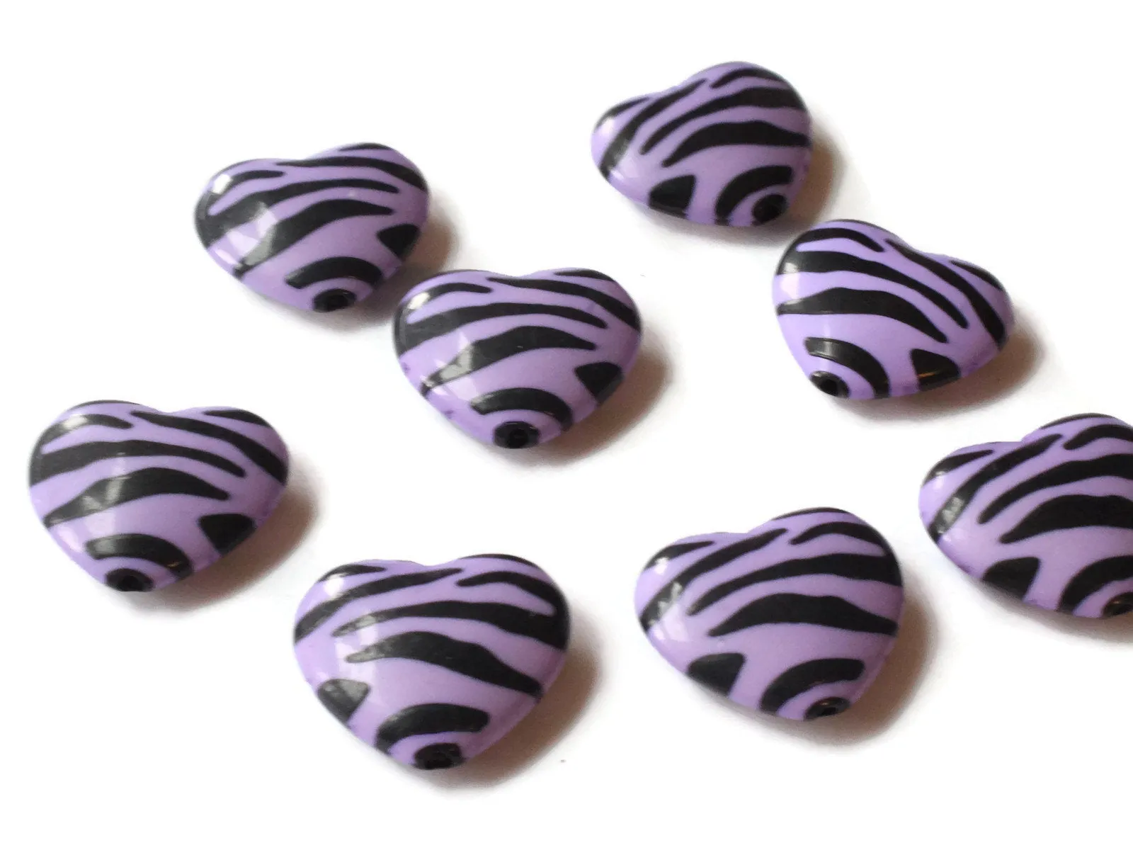 8 24mm x 26mm Tiger Stripe Purple Plastic Heart Beads