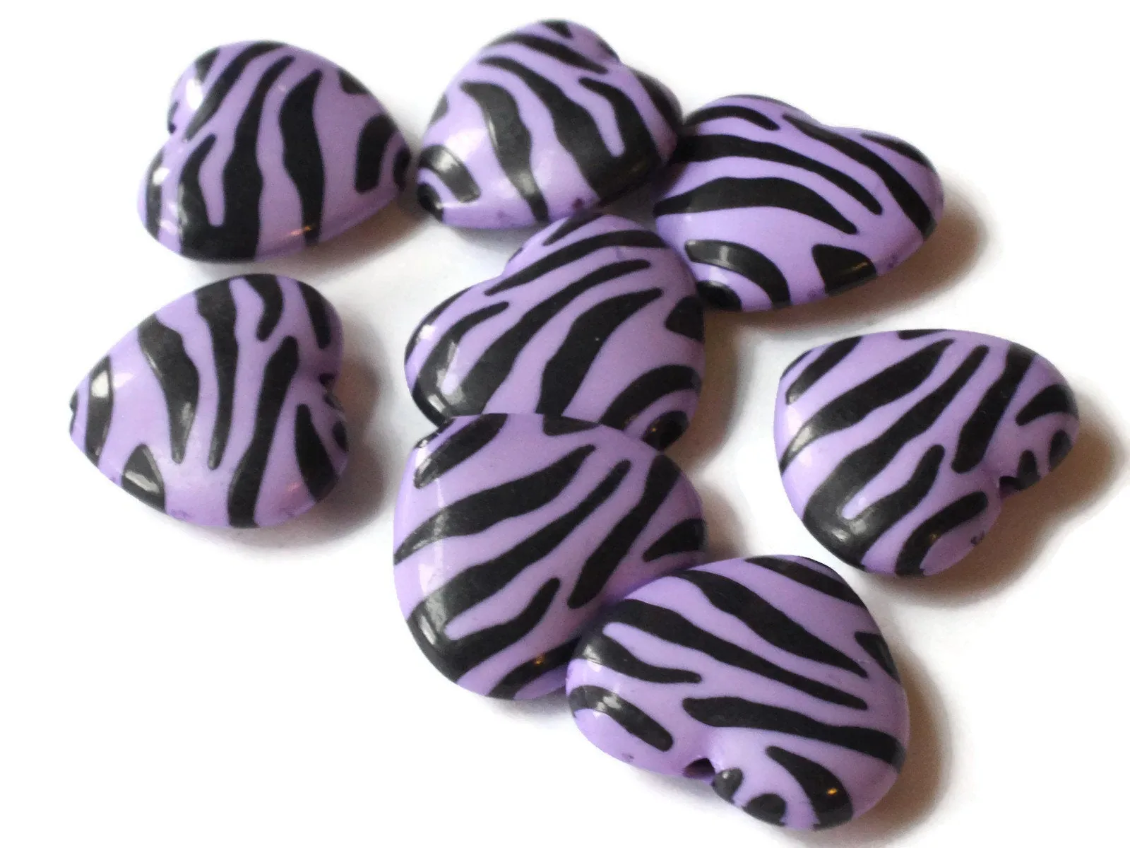 8 24mm x 26mm Tiger Stripe Purple Plastic Heart Beads