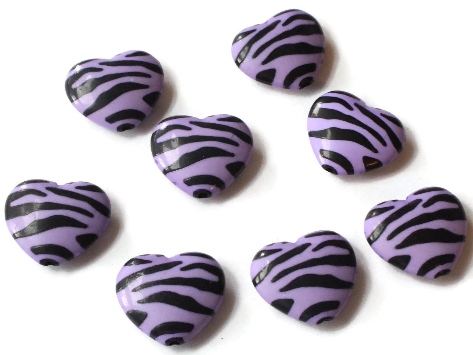 8 24mm x 26mm Tiger Stripe Purple Plastic Heart Beads