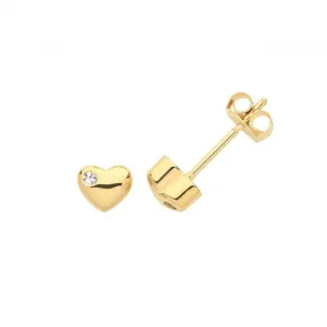 9ct Gold Heart Earrings with Single Zirconia ES1612