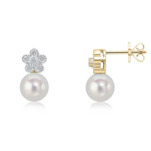 9ct Yellow Gold Diamond & Pearl Flower Stud Earrings