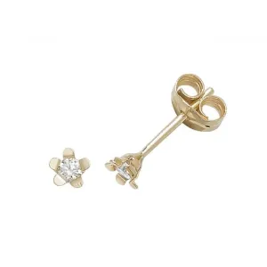 9ct Yellow Gold Zirconia Flower Stud Earrings ES399