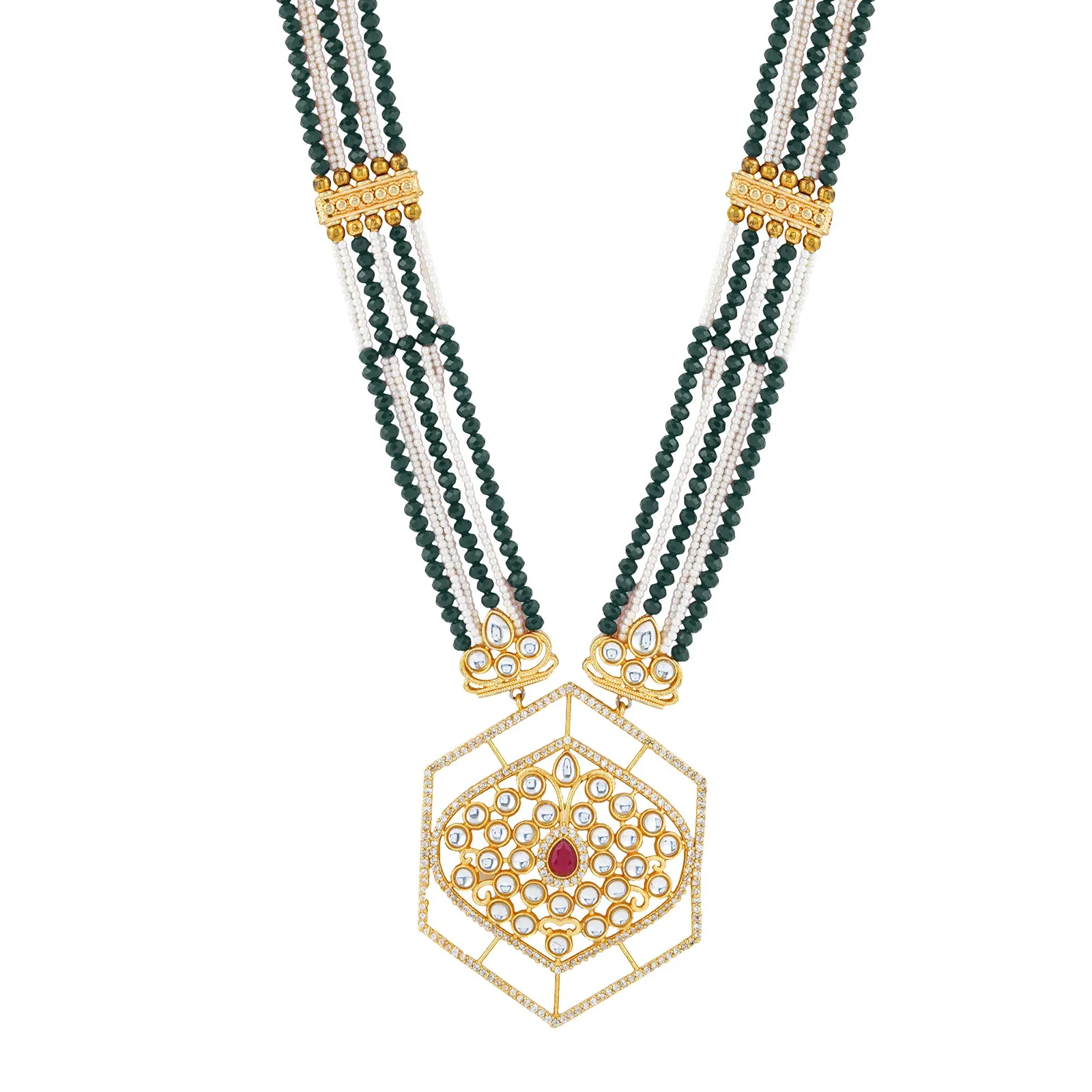 Aadhavi green beaded festive necklace set