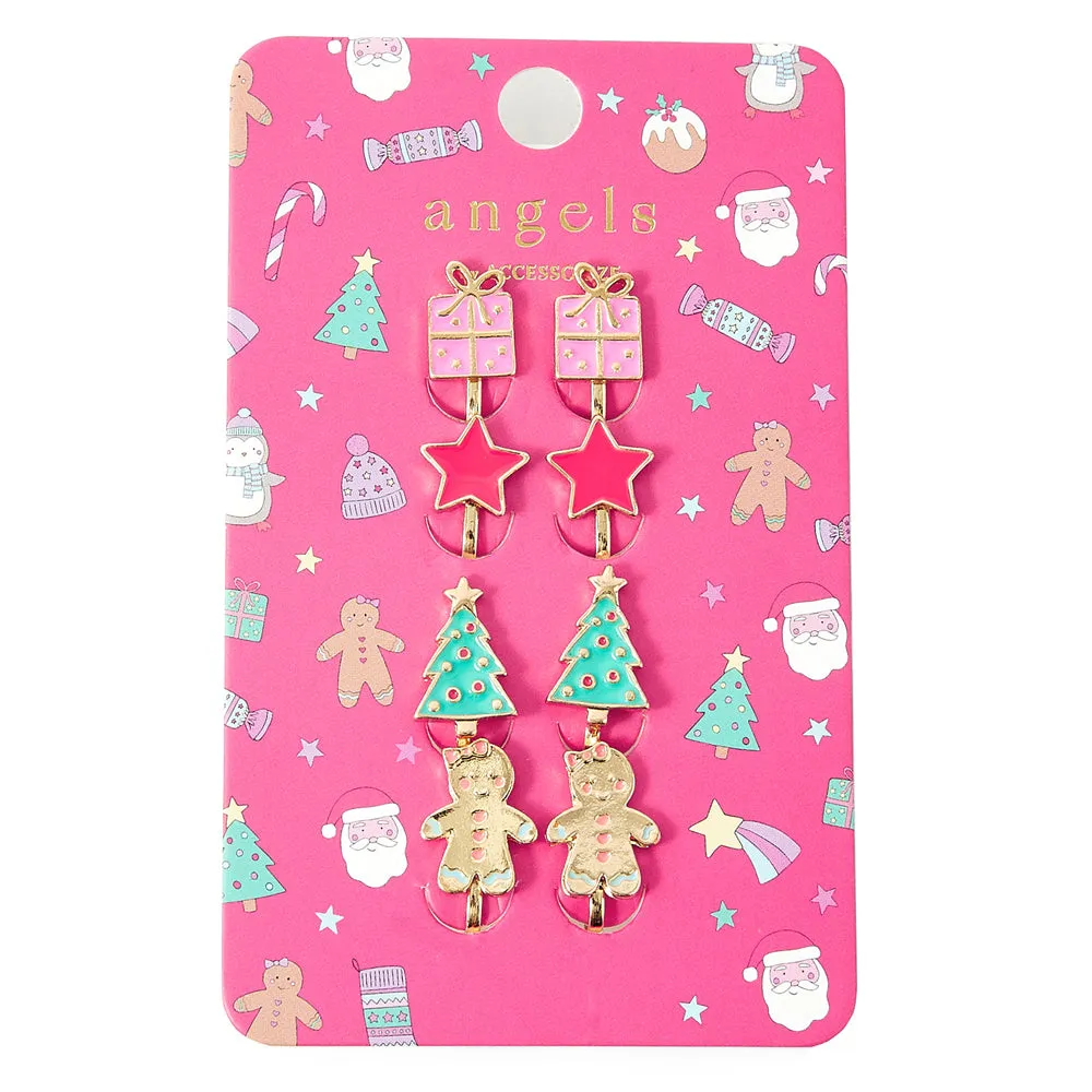 Accessorize London Girl's Rad Christmas Clip On Earring Set Of 4