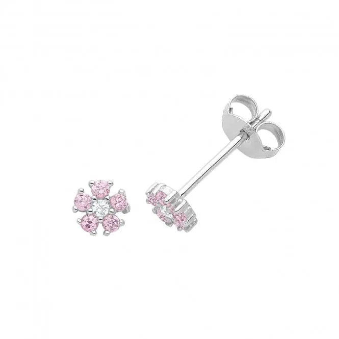 Acotis Silver Stud Earrings Pink Zirconia Flower G51312P