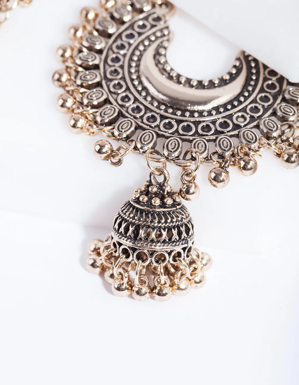 Antique Gold Bead Drop Jhumka Earrings