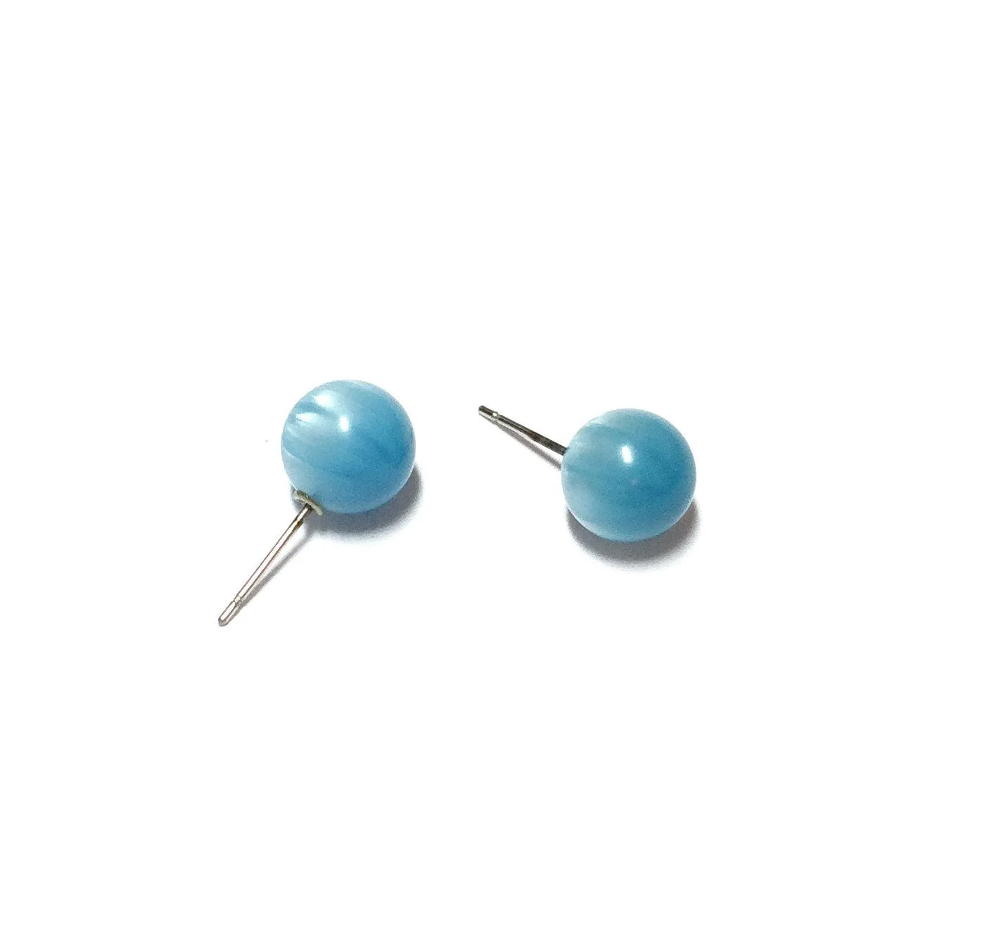 Aqua Blue Moonglow Striped Petite Ball Stud Earrings