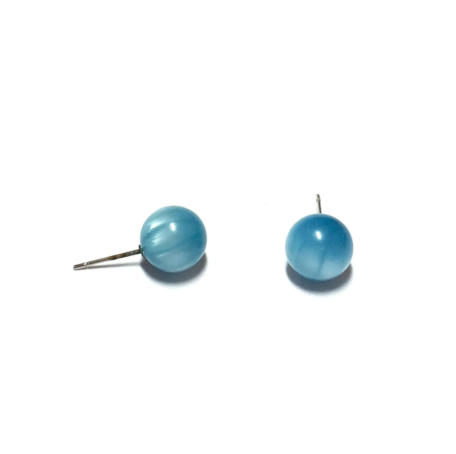 Aqua Blue Moonglow Striped Petite Ball Stud Earrings