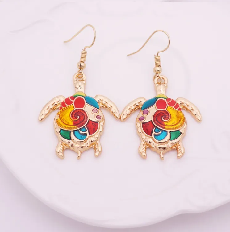 Artsy Sea Turtle Enamel Earrings for Woman