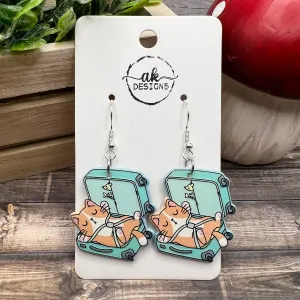 Asleep in a Suitcase Cute Orange Cat  Earrings