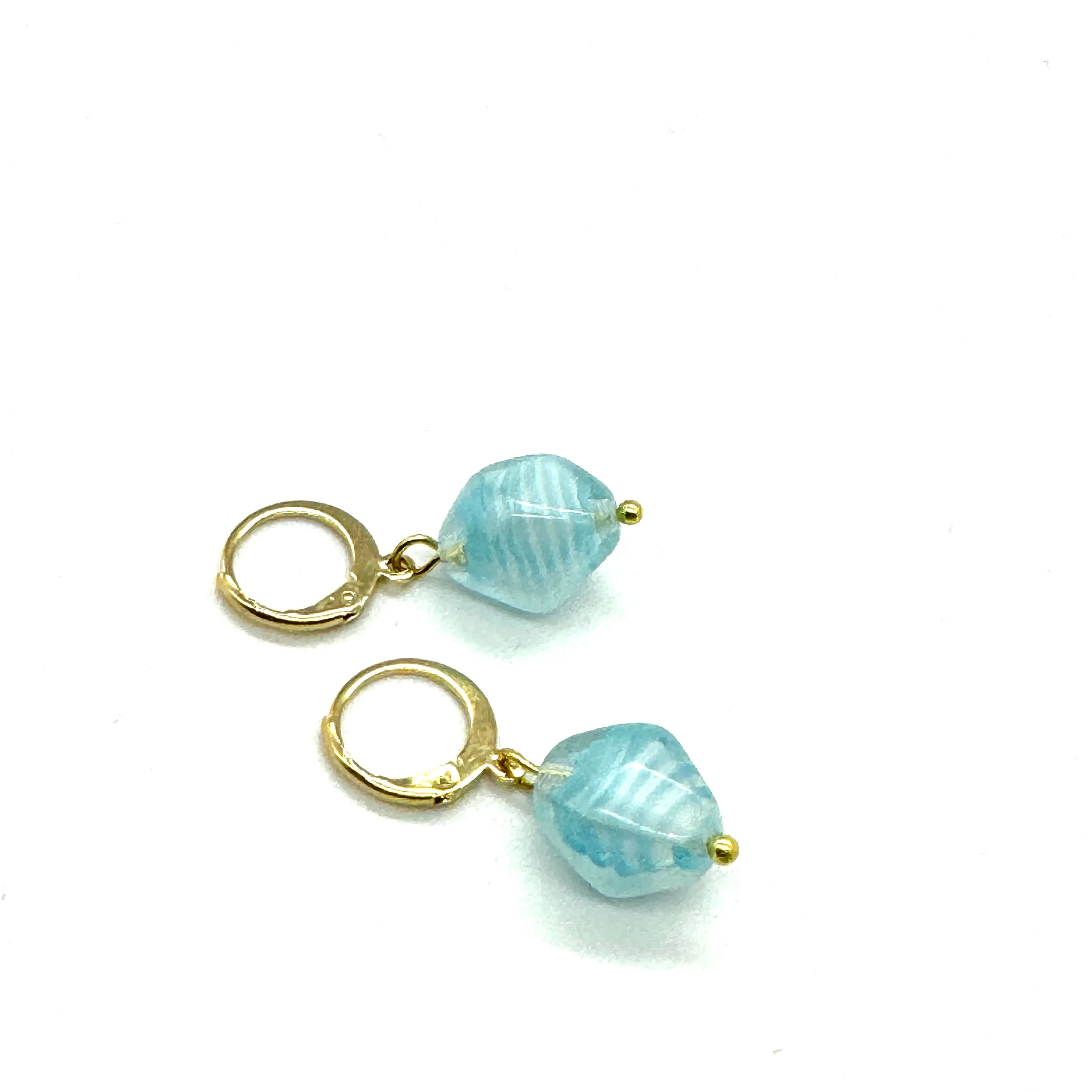 Baby Blue Striped Glass Earrings