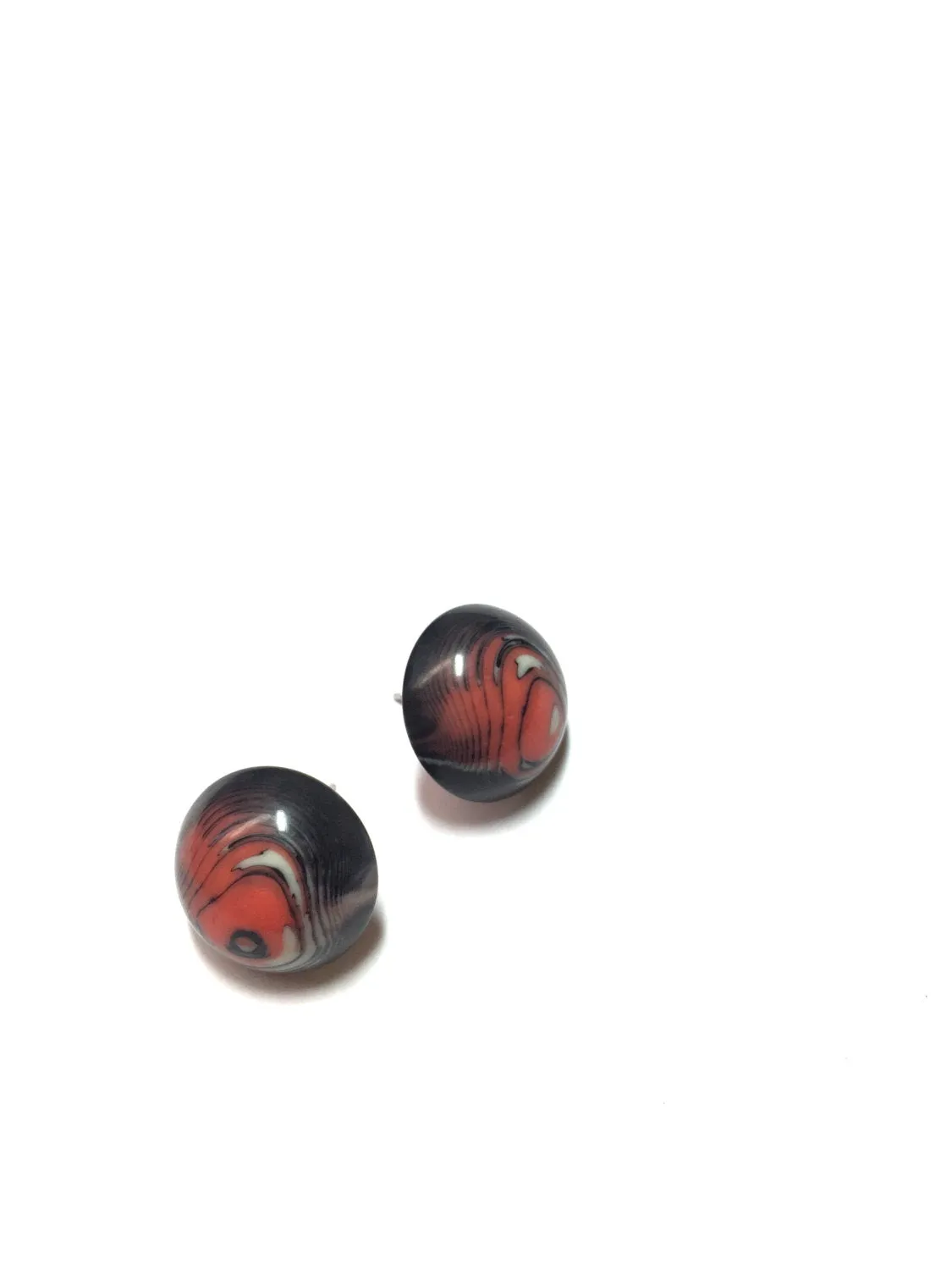 Black and Coral Agate Stripe Retro Button Stud Earrings