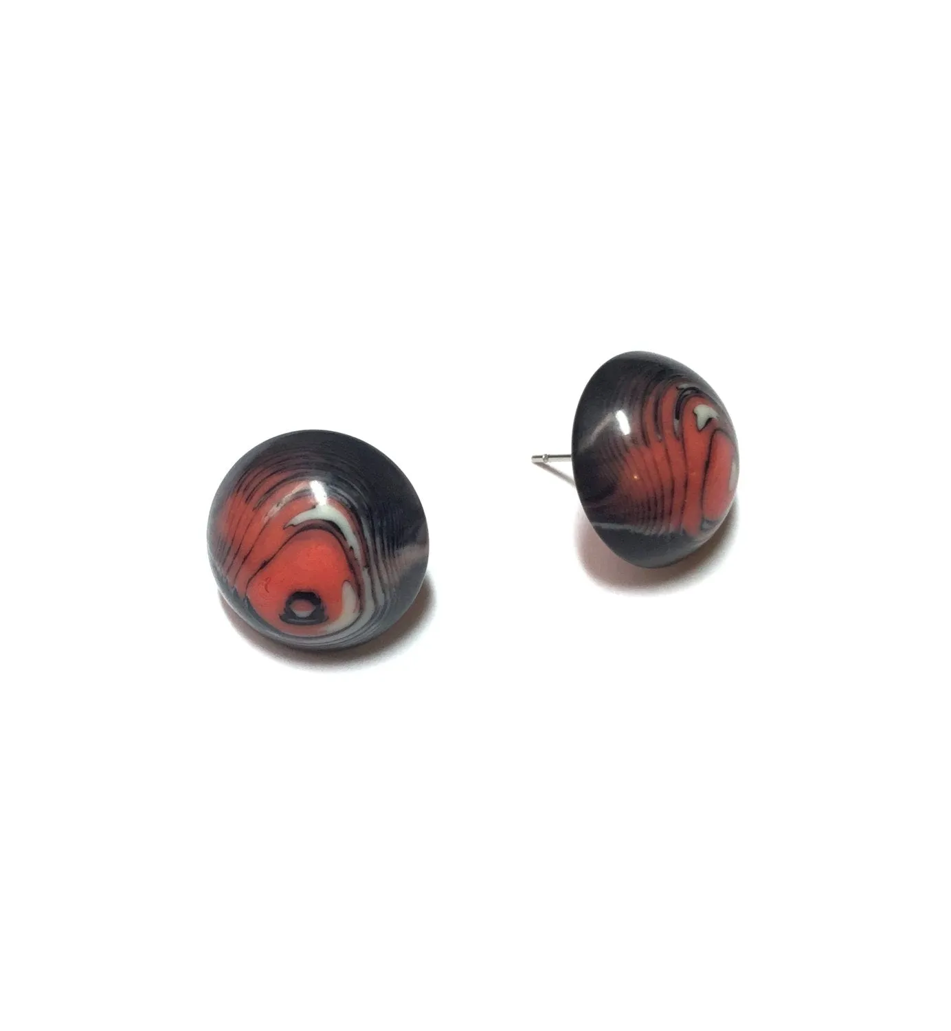 Black and Coral Agate Stripe Retro Button Stud Earrings