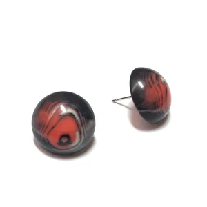 Black and Coral Agate Stripe Retro Button Stud Earrings