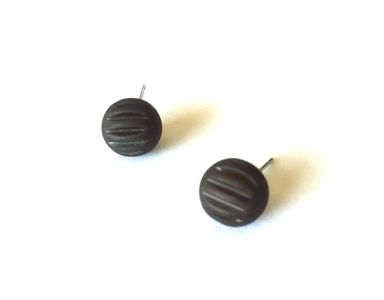 Black Matte Corrugated Jet Black Ball Stud Earrings