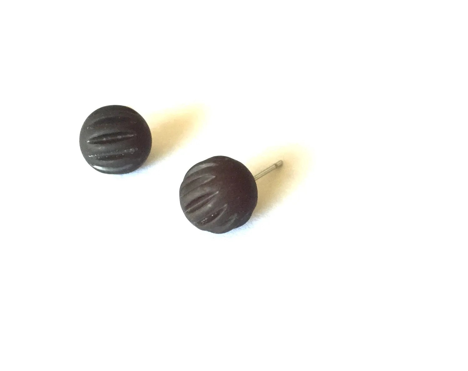 Black Matte Corrugated Jet Black Ball Stud Earrings