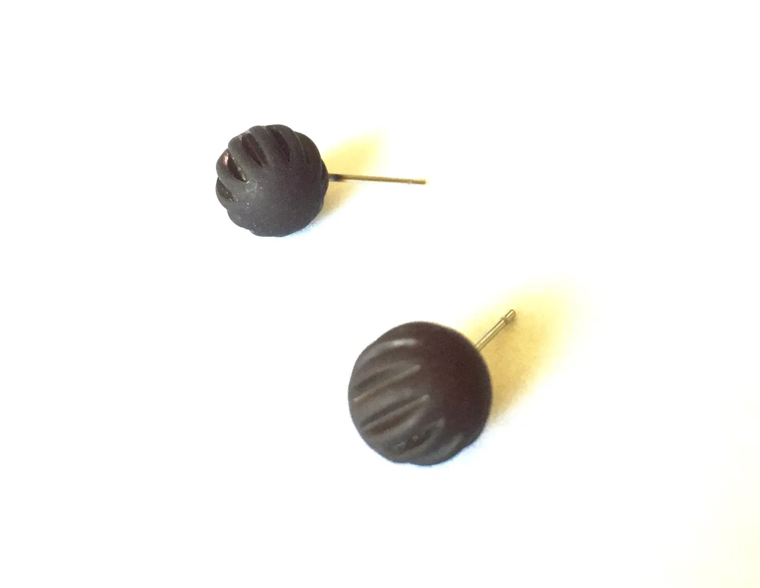 Black Matte Corrugated Jet Black Ball Stud Earrings