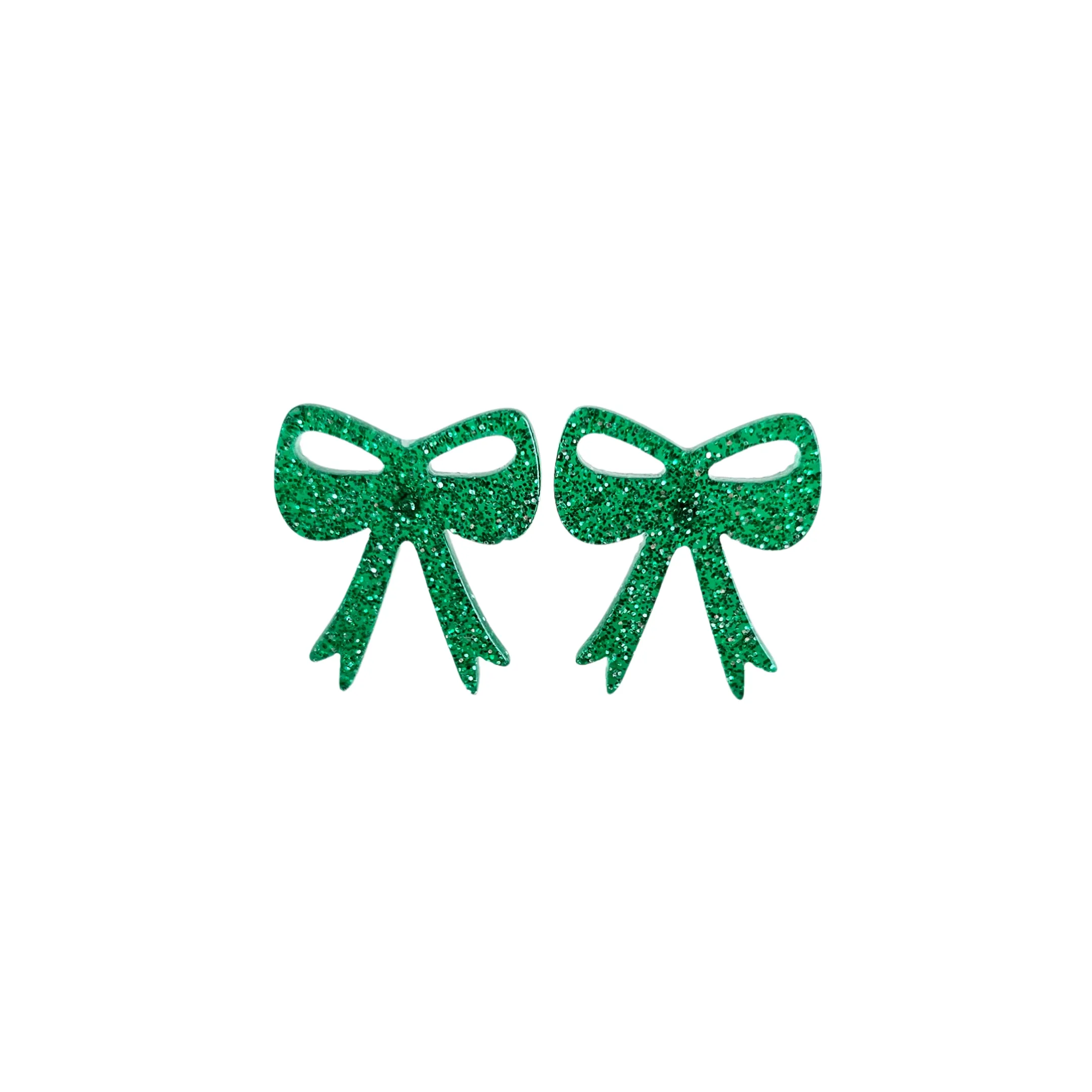 Bow Studs - Green Glitter