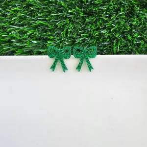 Bow Studs - Green Glitter