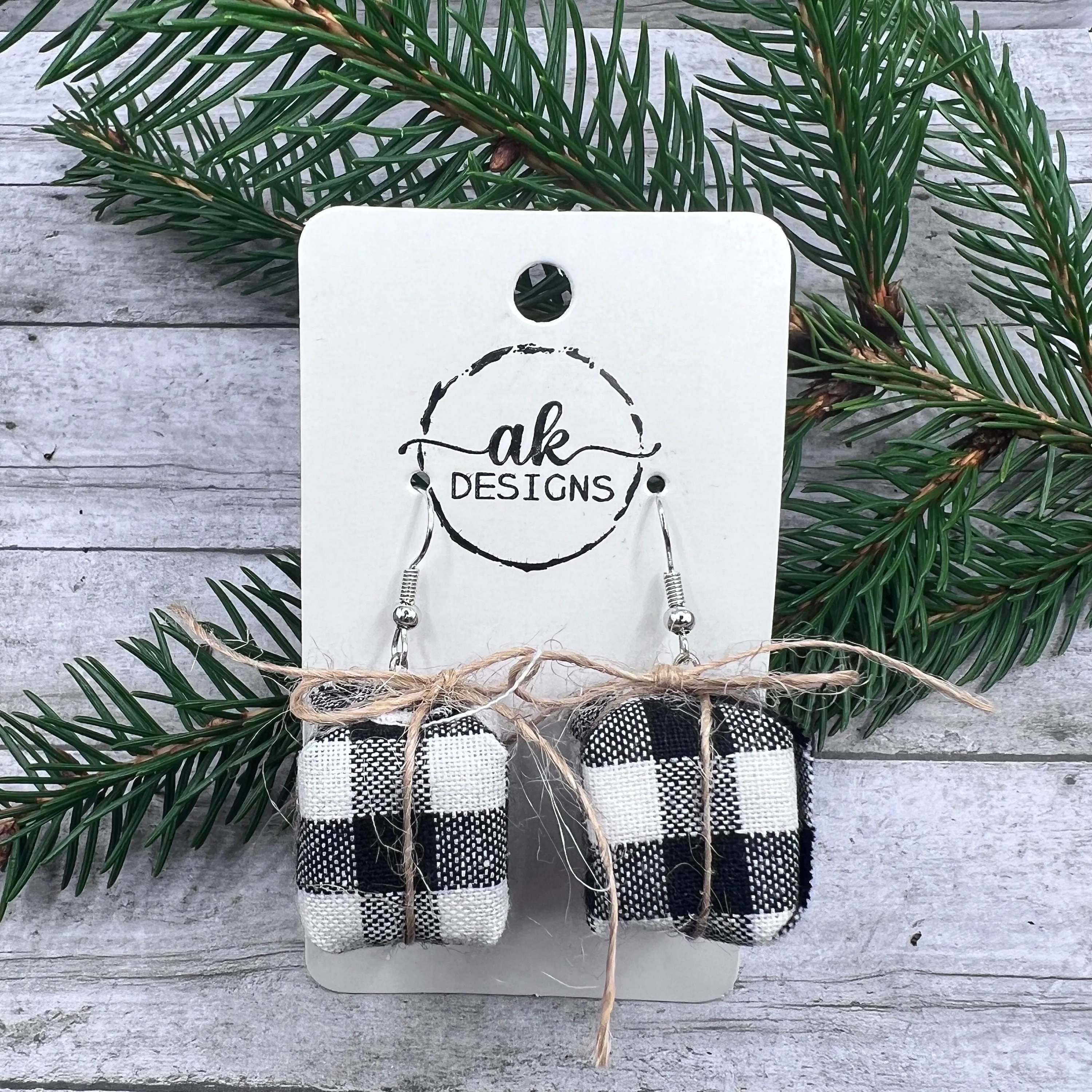 Buffalo Plaid Twine Wrapped Gift Christmas Earrings - Clearance